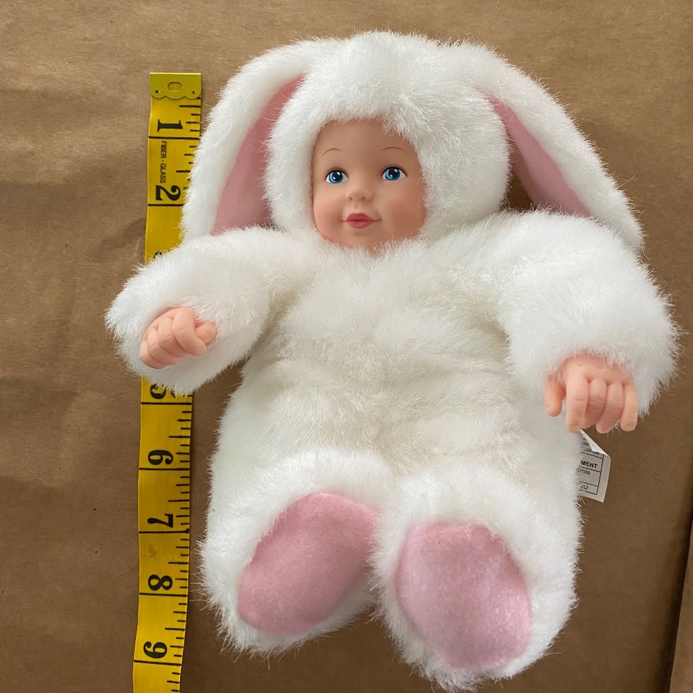 1990s Vintage Anne Geddes Baby Bunny Plush with Tags
White 9” Approx
